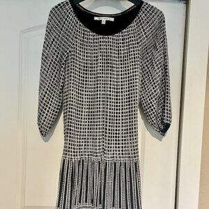 Max Studio Dropped Waist Dress, Black, White & Light Blue, Size M